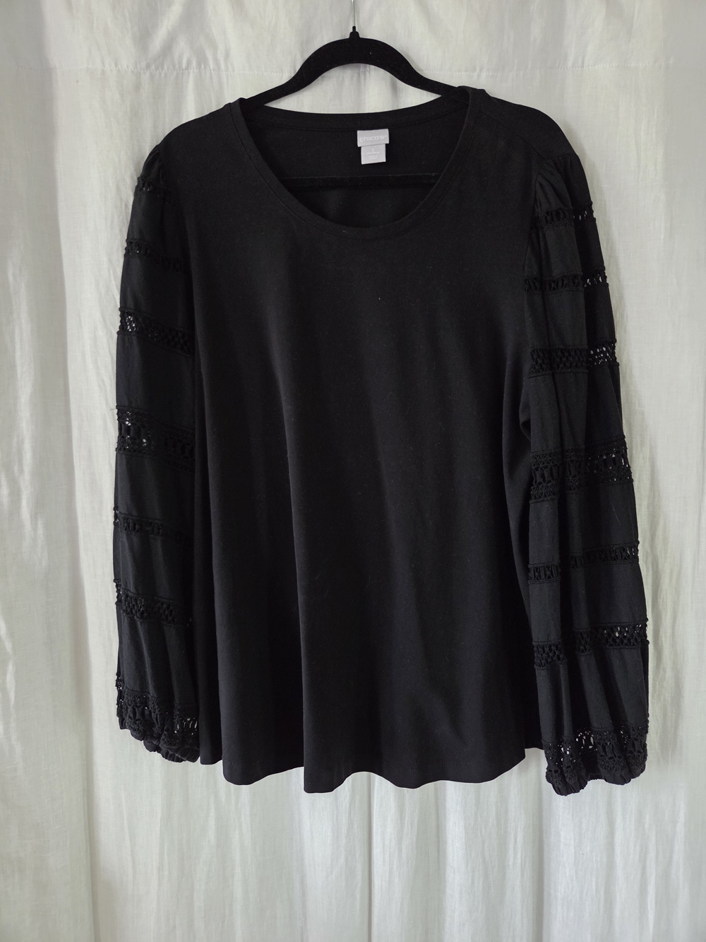Chico's | Black Long Sleeve Eyelet Detail Top
